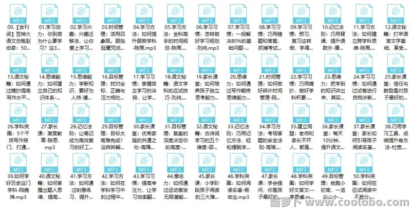 豆神大语文：北大学霸高效学习法【50讲MP3】【544MB】